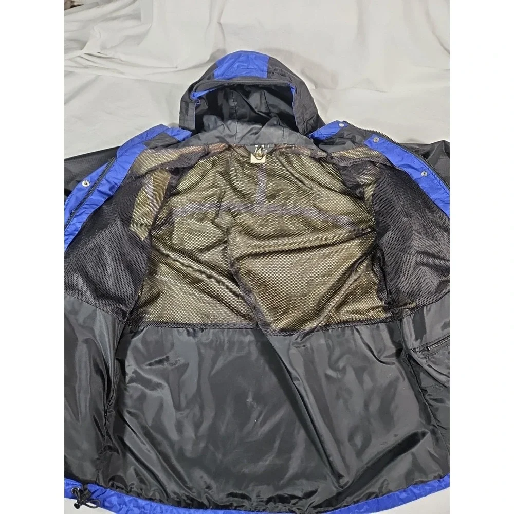 Vintage REI GoreTex Jacket Women M Blue Black Waterproof Hooded Rip Stop Zip Pit
